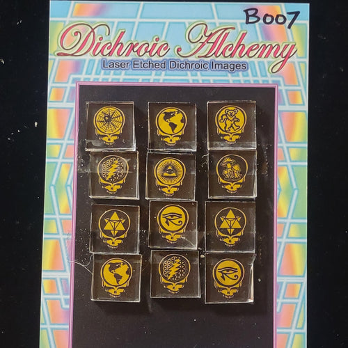 B007: SYF Mix. 1/2 inch Boroimage Themepack COE33 Laser Etched Images for Flameworking.