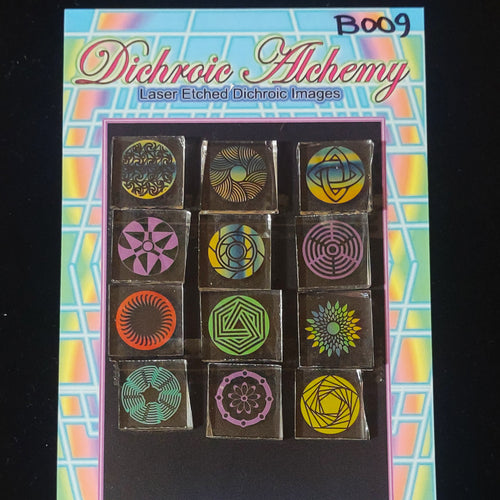 B009: Radial Geometry Mix. 1/2 inch Boroimage Themepack COE33 Laser Etched Images for Flameworking.