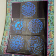 COE 90 - Violet Blue Sacred and Radial Geometry on Clear - Dichroic glass chips for Fusing and Warm Glass Forming