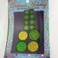 COE 96 - Golden Celtic Knot Mix on Black - Dichroic glass chips for Fusing and Warm Glass Forming