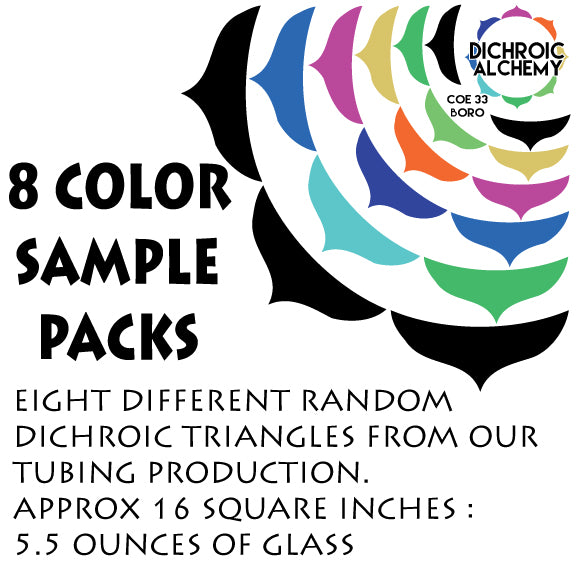 Dichroic Plate Glass Sample Pack : 8 colors , 16 square inches, 5.5 ounces